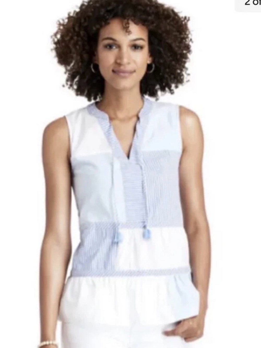 Vineyard Vines Women’s Striped Peplum Tank with Tassel Tie - Picture 2 of 11